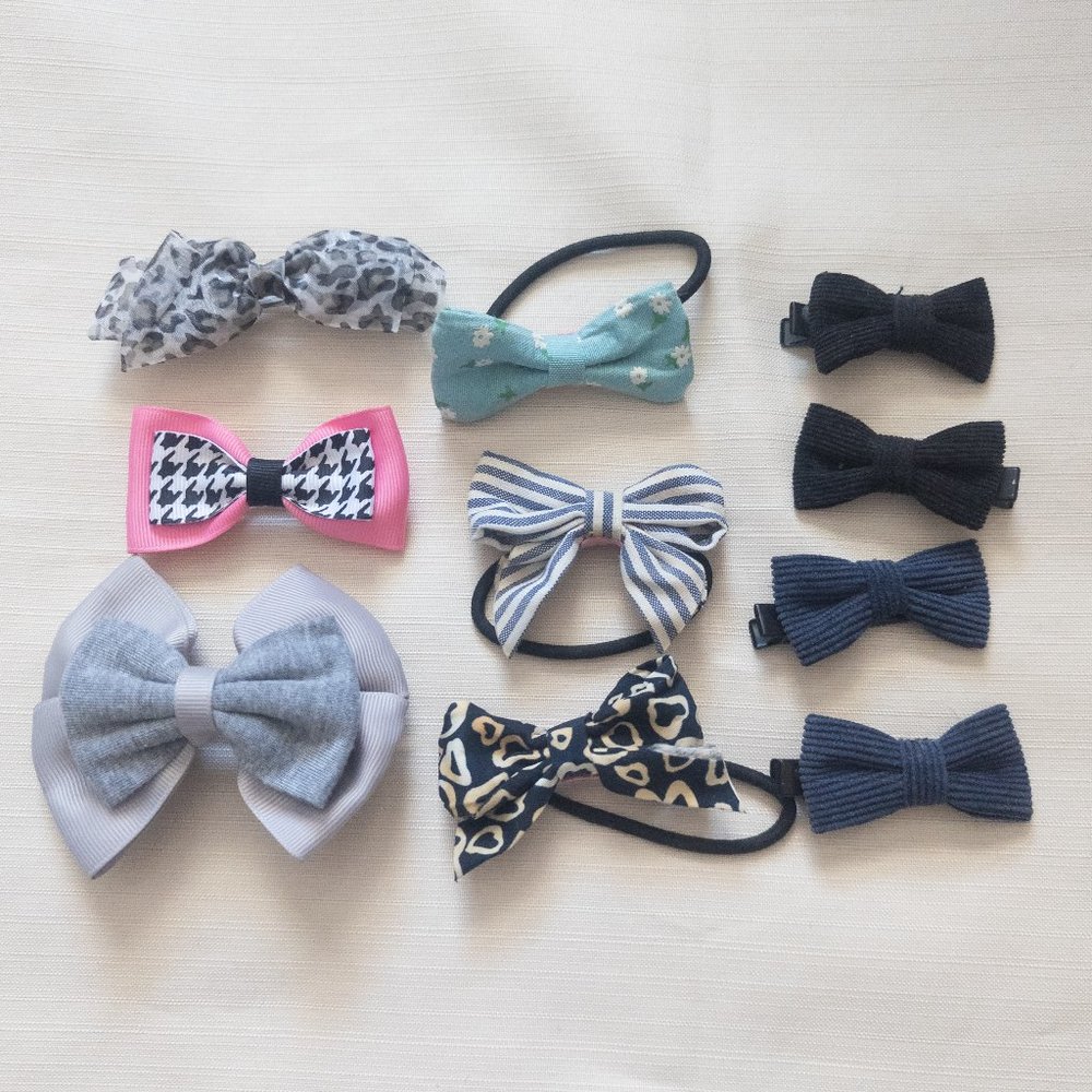 Ribbon Bow Hair Ties & Clips | Set of 10